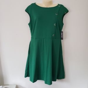 New York and Company Green Fit Flare Dress Lrg